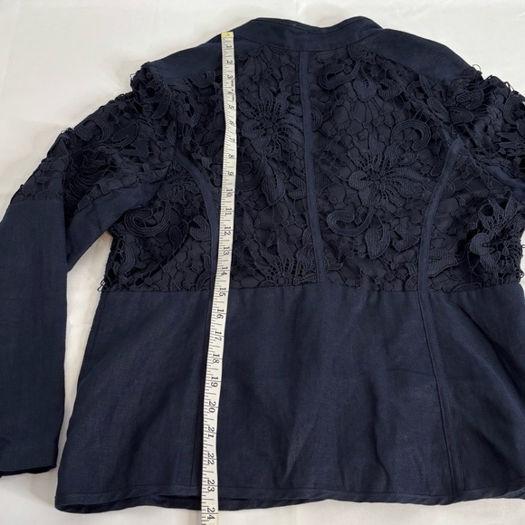 Chico's Navy Blue Linen Jacket Lace Detail size 2/large - Picture 7 of 7
